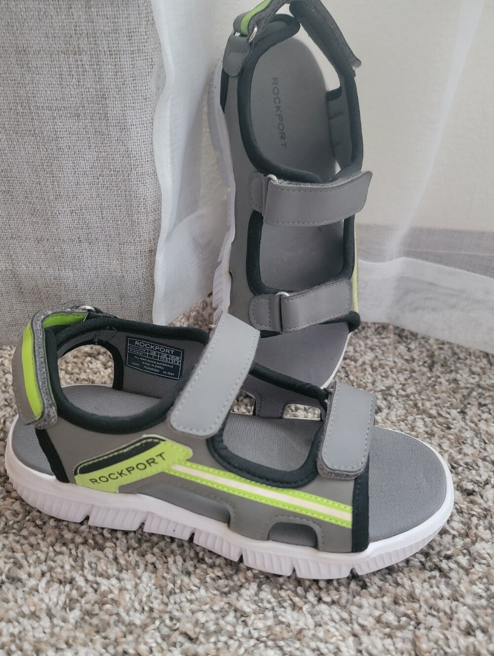 Rockport Kids Gray and Lime Velcro Sport Sandals